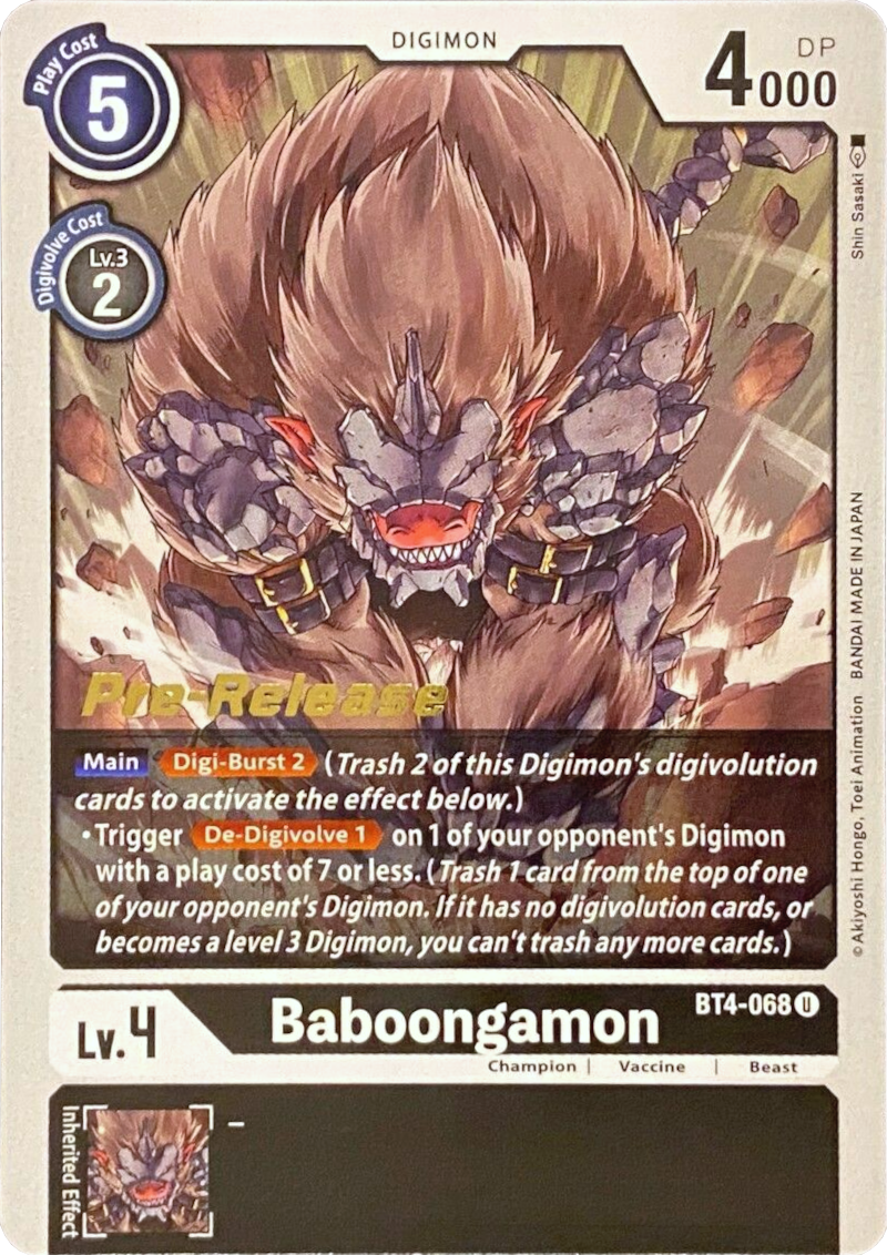 Baboongamon [BT4-068] [Great Legend Pre-Release Promos] | Devastation Store
