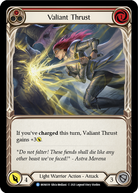 Valiant Thrust (Red) [MON039] 1st Edition Normal - Devastation Store | Devastation Store