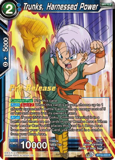 Trunks, Harnessed Power (BT16-033) [Realm of the Gods Prerelease Promos] | Devastation Store