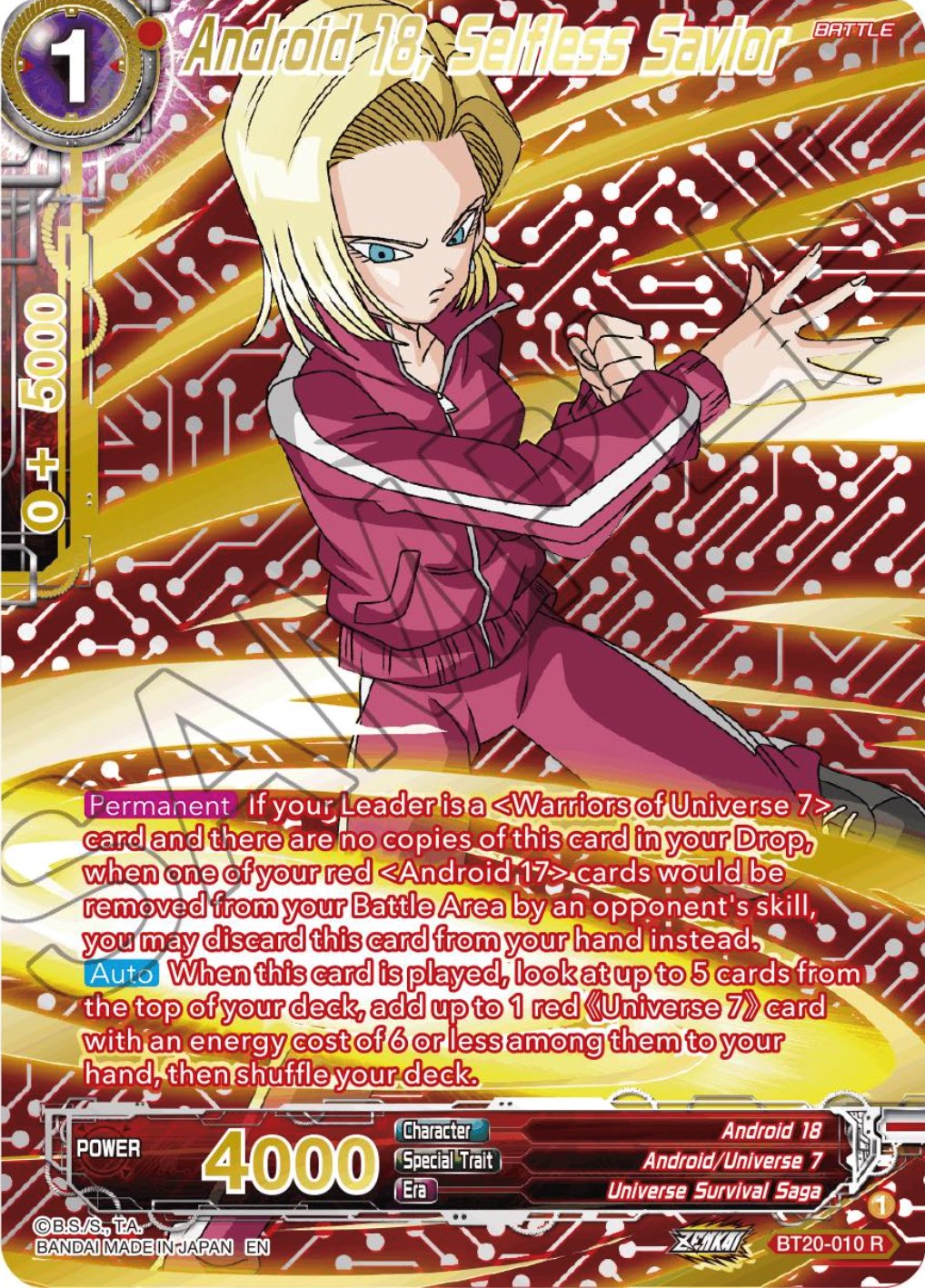 Android 18, Selfless Savior (Gold-Stamped) (BT20-010) [Power Absorbed] | Devastation Store